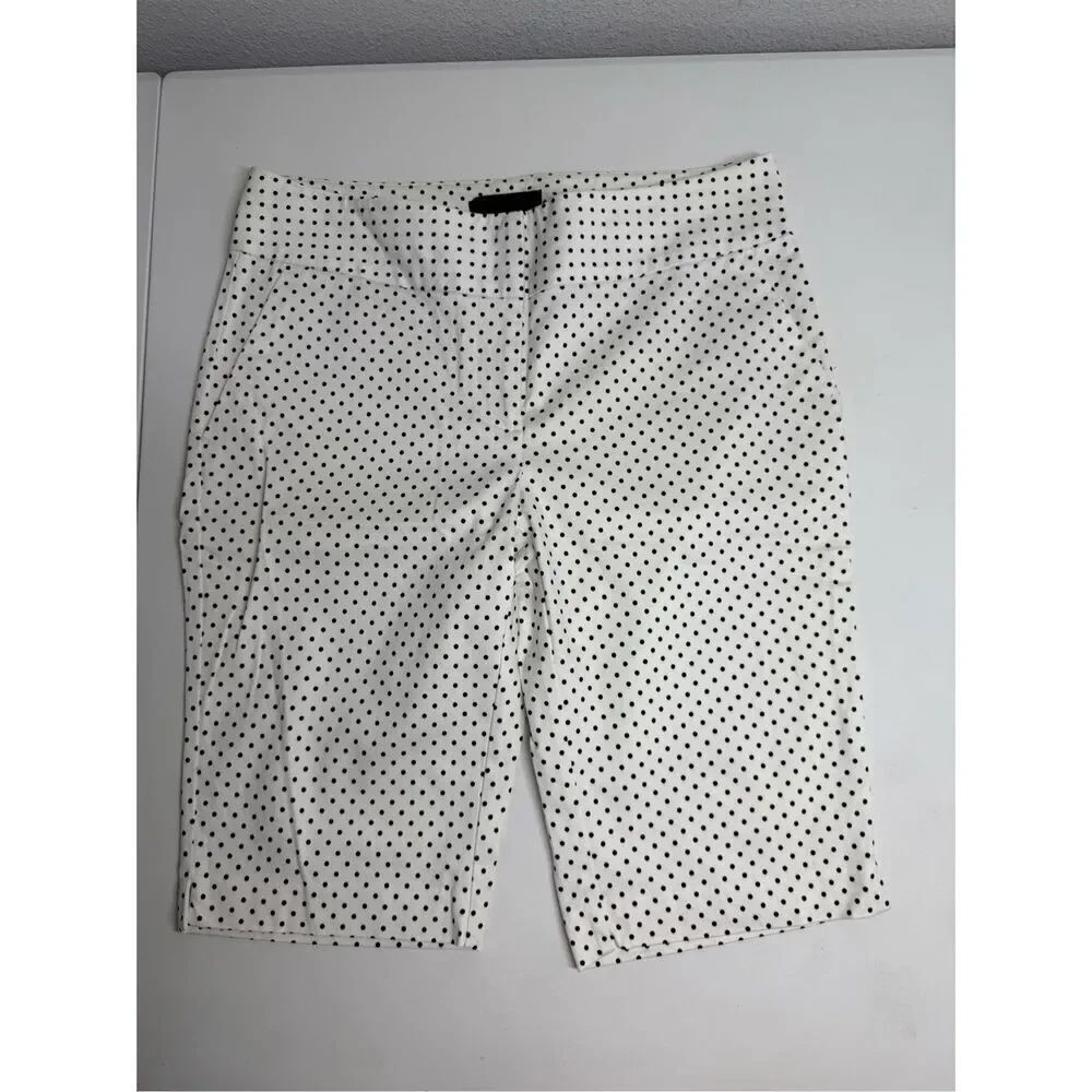 Attention Women’s Bermuda Shorts White Black Polka Dots Cotton Blend Size 6